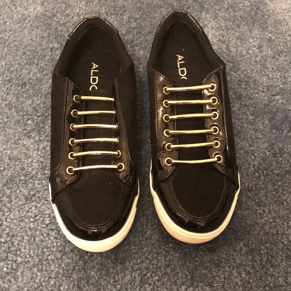 Aldo black gold and white stylish slip in shoes